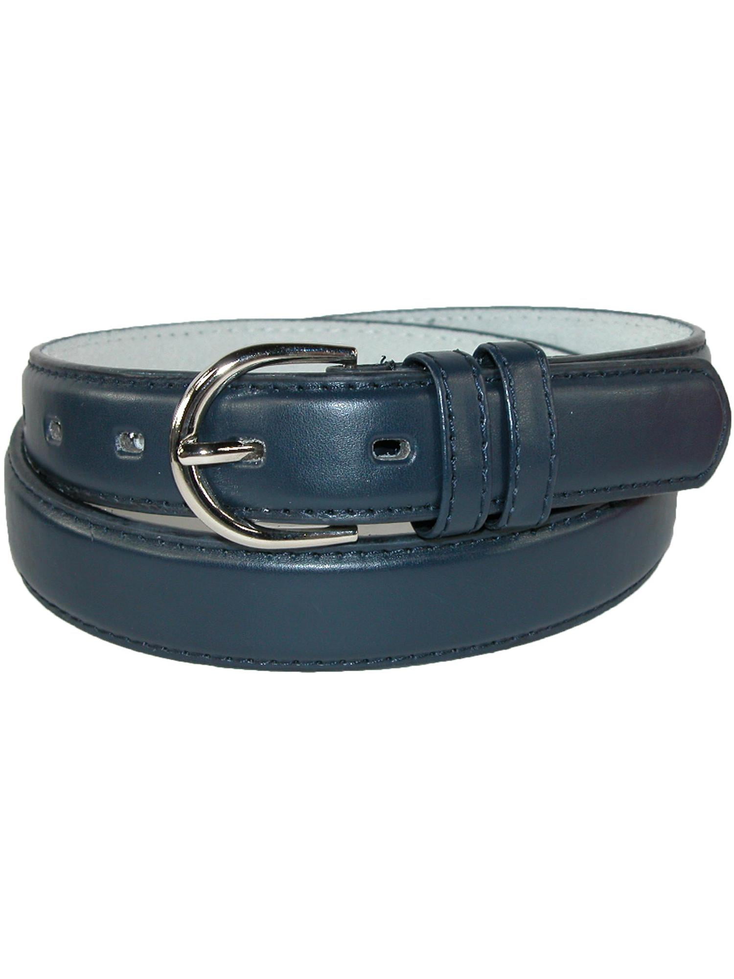 Size L Womens Leather 1 1/8 Inch Dress Belt, Navy
