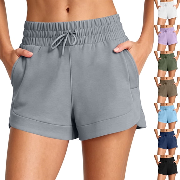 Running Shorts for Women Ihhxva High Waisted Elastic Waist Stretch Yoga Solid Color Adjustable Gym with Pockets Athletic Workout S-3XL