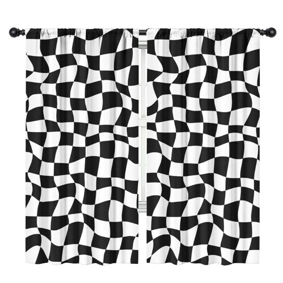 Blackout Kids Curtains,Black and White Wavy Checkerboard Pattern Childrens Insulated Curtains Set Of 2,Bedroom Essentials,Toddler Room Decor 42"x84"