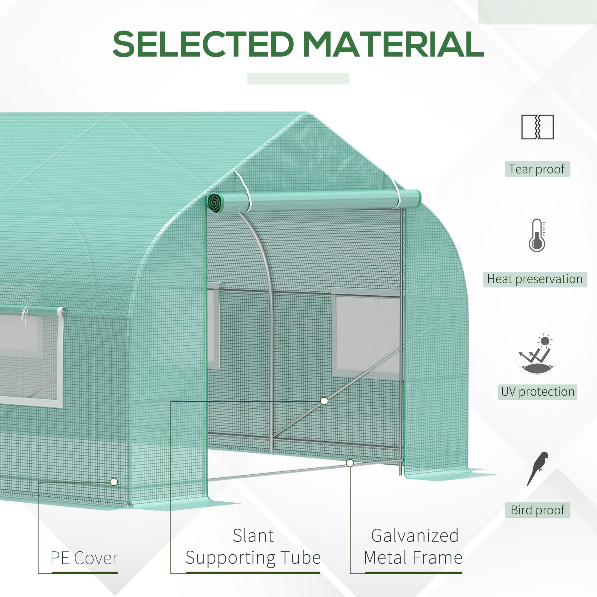 Outsunny 19.5' x 10' x 7' Outdoor Walk-In Tunnel Greenhouse Hot House with Roll-up Windows, Zippered Door, PE Cover, Green