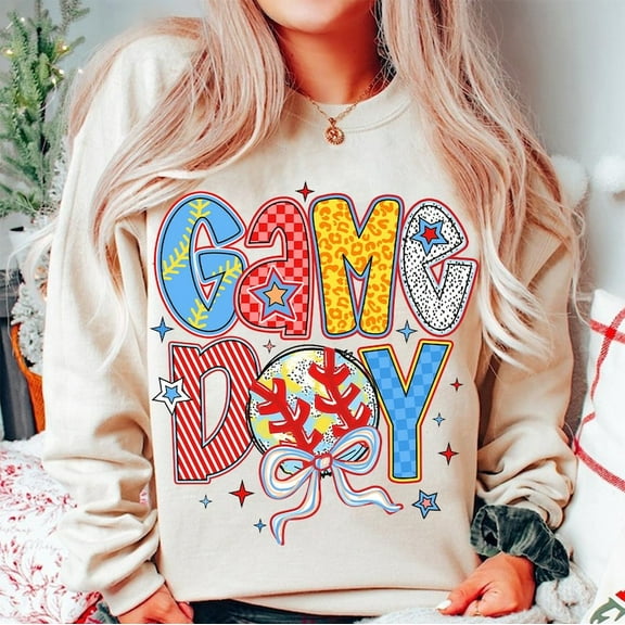 Softball Game Day Sweater, Tis the Season Brushstroke Coquette Bow Softball Mom Sweatshirt