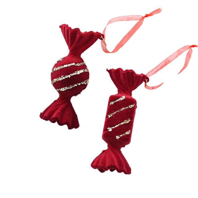 Ruifaya Adornos navideños de terciopelo, adornos navideños de dulces, decoración navideña rústica, árbol de Navidad con copos de nieve flocados