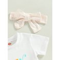 thumbnail image 5 of Bagilaanoe 3Pcs Newborn Baby Girl Easter Outfits Letters Print Short Sleeve Romper Tops + Rabbit Print Shorts + Headband  6M 12M 18M 24M Infant Short Pants Set, 5 of 8