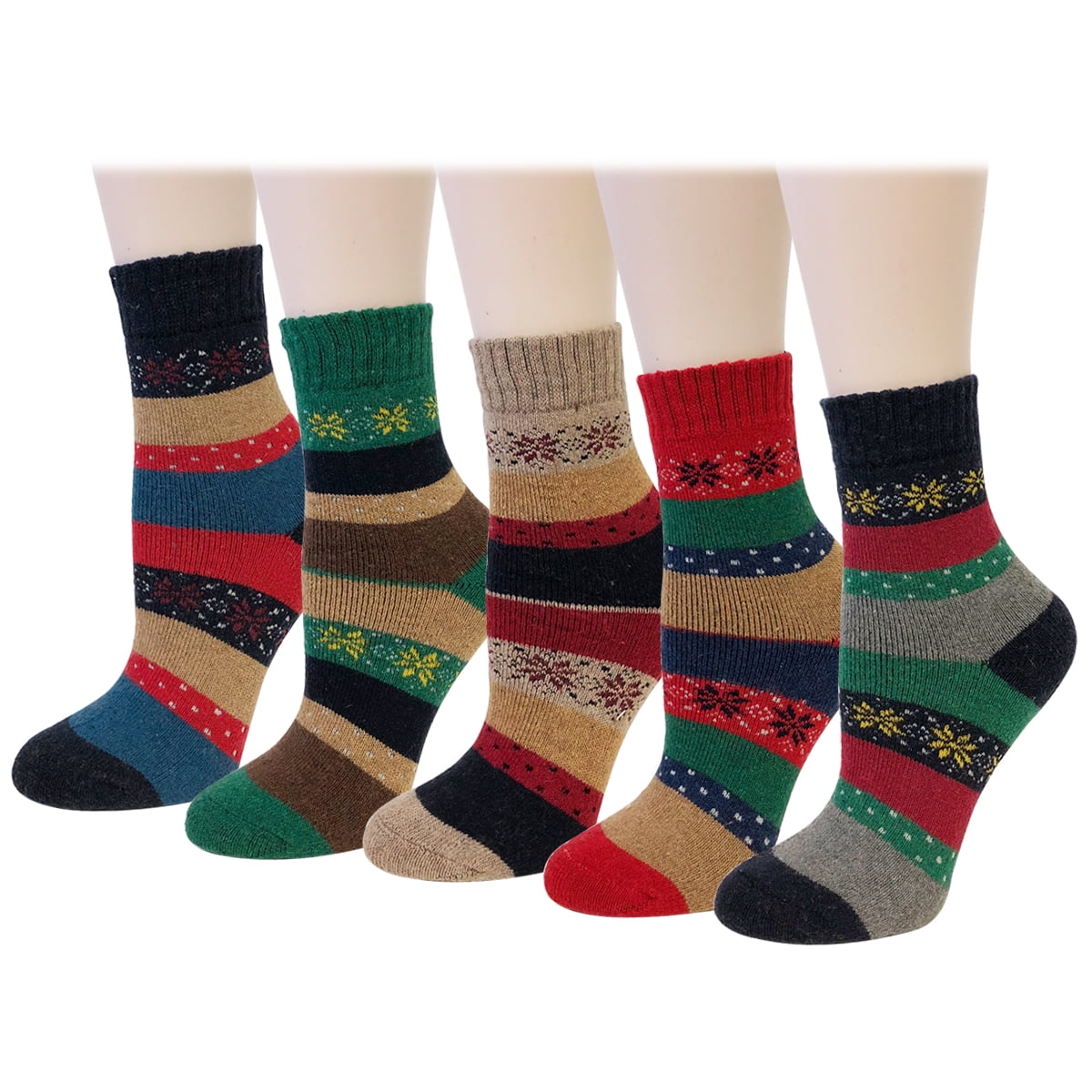 Wrapables® Women's Thick Winter Warm Wool Socks (Set of 5), Snowflakes ...