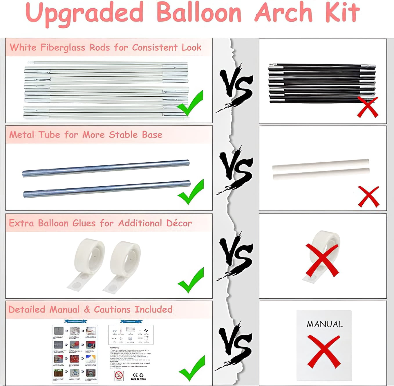 Upgraded Balloon Arch Stand Kit - PONAMFO Balloon Arch Frame with 15 White Rods, Steel Pipes, Balloon Pump and Water Fillable Base, Adjustable Height for Wedding Baby Shower Birthday Party Decoration