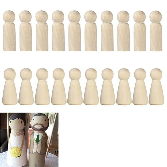 20pcs Wooden Peg Dolls Decorative Unfinished Wooden Dolls Khaki Unfinished Wooden Family Figures DIY Little Wooden Men for DIY Handmade Drawing