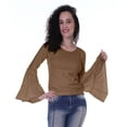 thumbnail image 3 of Moomaya T-Shirt à Manches Longues Évasées pour Femmes, Col Rond, Uni, Coupe Décontractée, T-Shirt d'Été, 3 of 5