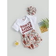 thumbnail image 3 of Bagilaanoe 3pcs Newborn Baby Girl Short Pants Set Short Sleeve Letter Print Romper Tops + Shorts + Headband 3M 6M 12M 18M Infant Casual Summer Outfits, 3 of 8