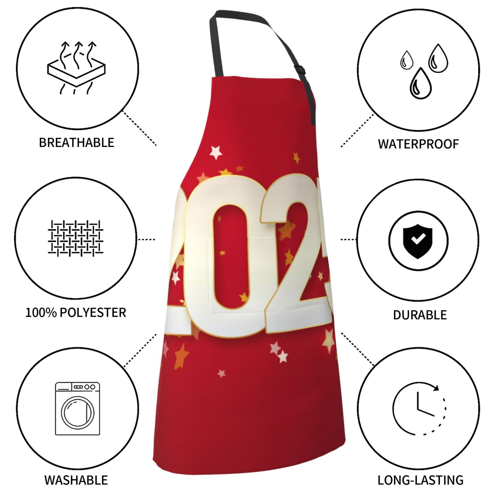 Kdxio Happy New 2025 Year Apron with Pockets Adjustable Kitchen Aprons for Men Women Waterproof Aprons for Cooking,Drawing,Crafting, Baking Household Cleaning
