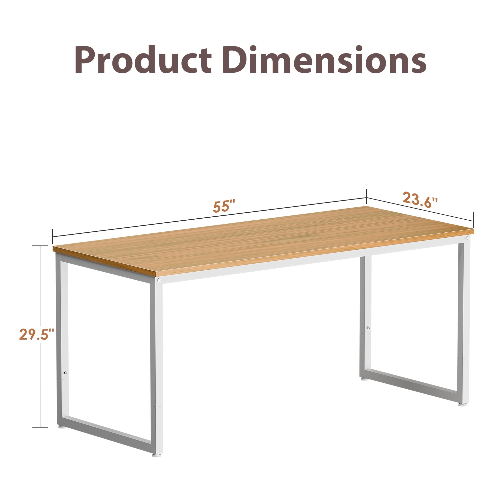 ZENY 55" Laptop Computer Desk Metal Frame Modern Workplace Studio, Natural