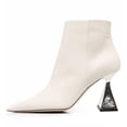 thumbnail image 2 of FSJ Women Simple Pointed Closed Toe Ankle Boots Flared High Heel Side Zippeer Short Boots Dressy Party Shoes Size 7.5 White, 2 of 4