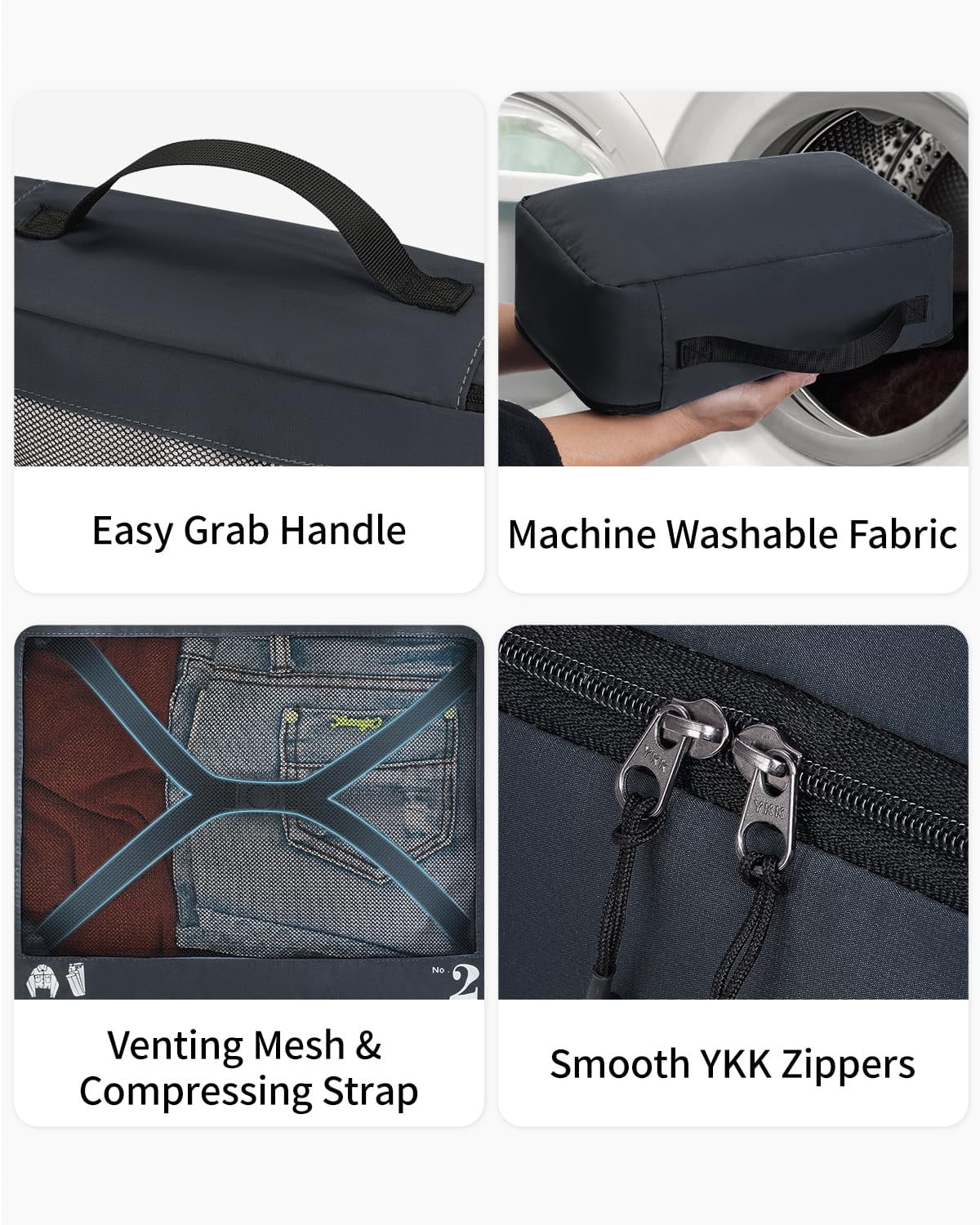 7 Pcs Packing Cubes for Travel Organizer Tear-Resistant with Number Icon Handle Storage Bags for Carry on Bag for Clothes Shoes, Dark Blue