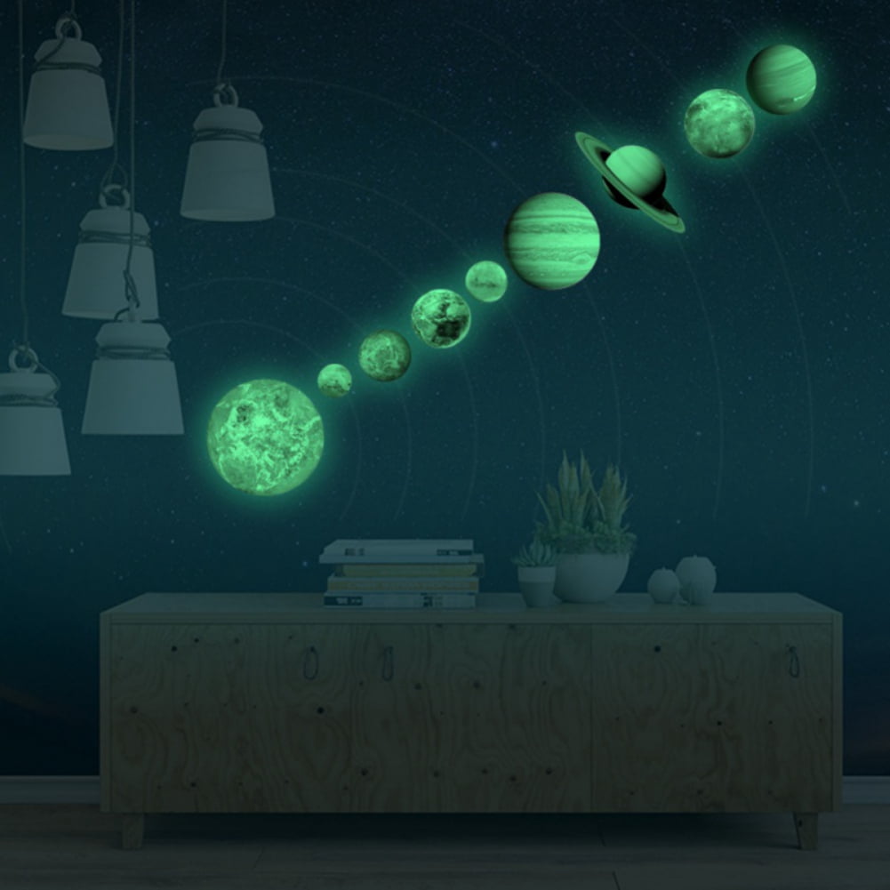 Wall Stickers Solar System Wall Mural Glowing Planets Wall Decals for Kids Bedroom Living Room