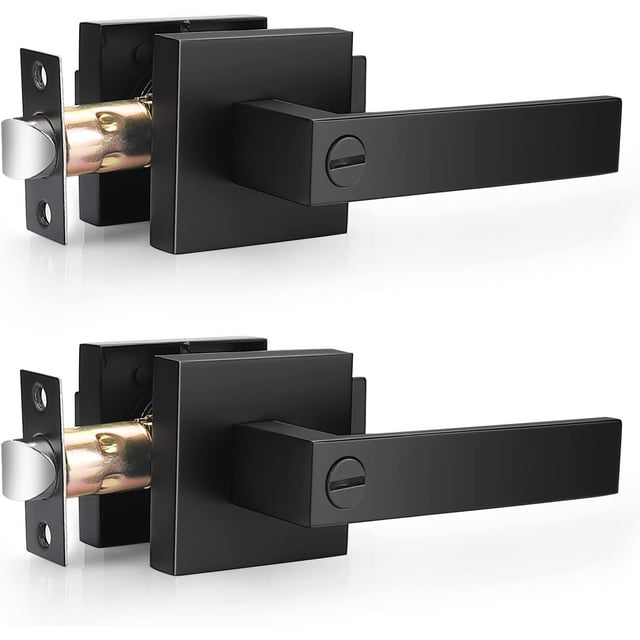 Satin Nickel Door Handles Interior Square Privacy Door Levers Keyless Door Handles Indoor Door Lock for Bedroom Reversible for Right/Left Side