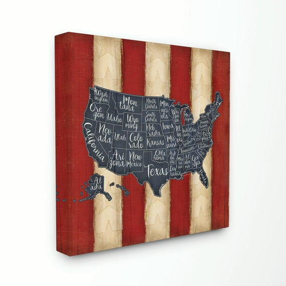 The Kids Room by Stupell United States Map Red White Blue Canvas Wall Art by Jennifer Pugh