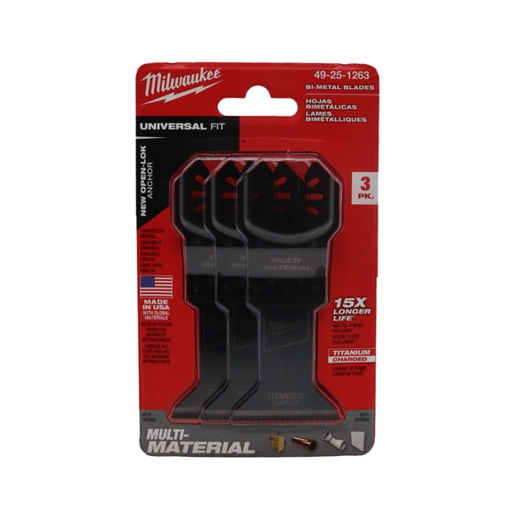 Milwaukee Open-Lok 1-3/4″ Titanium Enhanced Bi-Metal Multi-Material Oscillating Multi-Tool Blade 3-Pack – Universal Fit, Fast Plunge Cuts in Wood, Nails, PVC & Drywall, Jobsite Durable