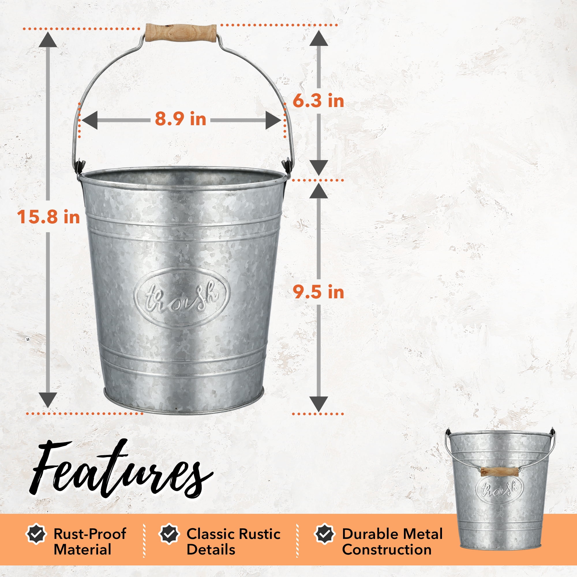 Autumn Alley Farmhouse Galvanized Trash Can Pail Rustic Bathroom Accessories