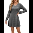 thumbnail image 1 of Vestido Tipo Suéter de Punto de Larga para Mujer, Estilo Túnica Informal con Cuello en V, Conjuntos de Moda para Otoño. Gris Oscuro L, 1 of 7