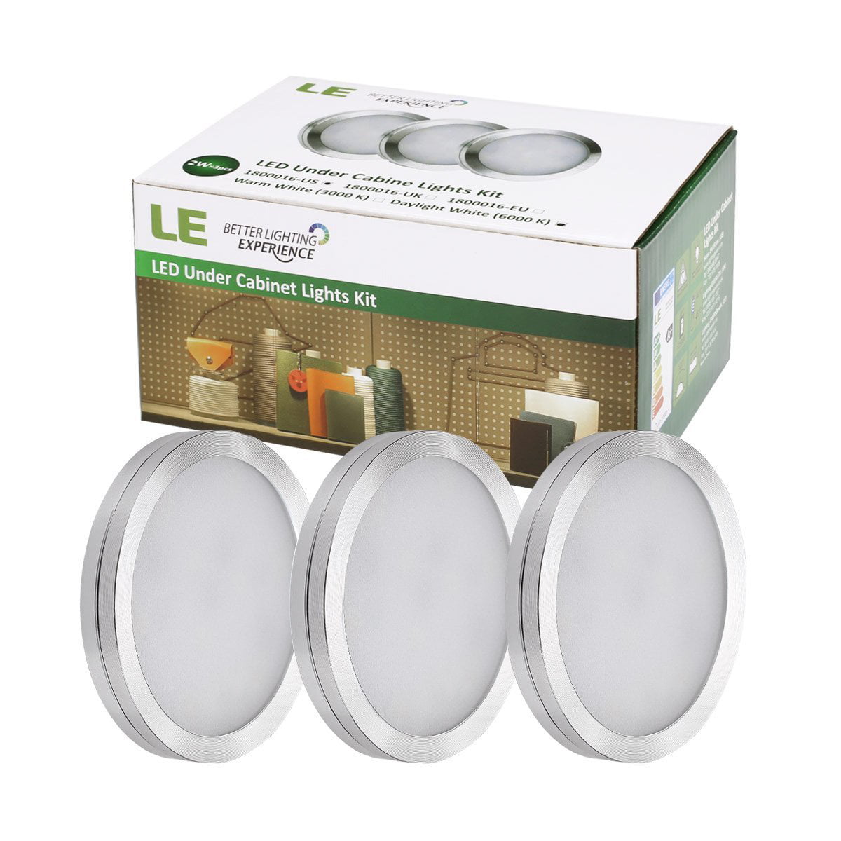 LED Under Cabinet Lighting Kit 510lm Kitchen Counter Closet Puck Lights 4 Packs 