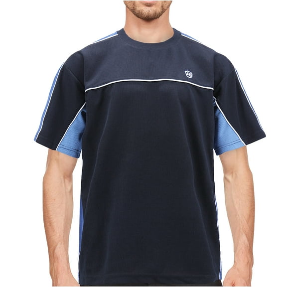 Men's Lightweight Work Out Gym Knit Shirt Outdoor Fitness Sports Jersey T-Shirt (Navy, L)