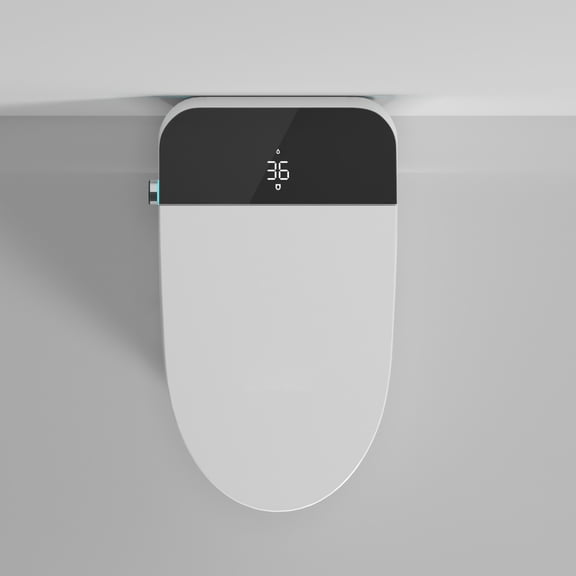 Smart Toilet with Hands-Free Auto Lid, Foot Sensor Controls, Multiple Washing Modes, LED Display, Night Light, Warm Water Cleaning, Warm Air Dryer, Efficient Siphonic Flushing, Battery Backup in White