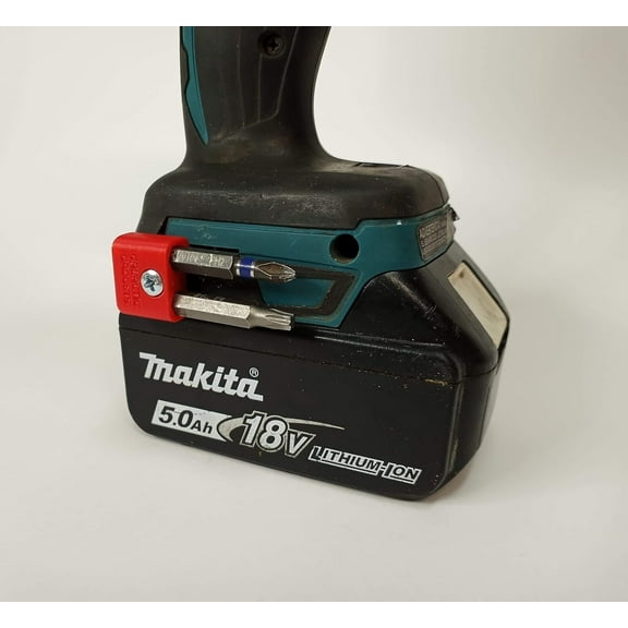 Side Mounted MAGNETIC Bit Holder for MAKITA 18V and Ryobi 18V Drills, Drivers, Impacts Red