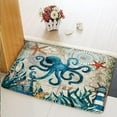 thumbnail image 3 of Green Octopus Bath Mats Kraken Tentacle Blue Marine Life Bathroom Rugs Vintage Nautical Map Starfish Coral Reef Beach Soft Absorbent Flannel Shower Floor Carpet Non-Slip Backing 17.8x29.5 in, 3 of 4