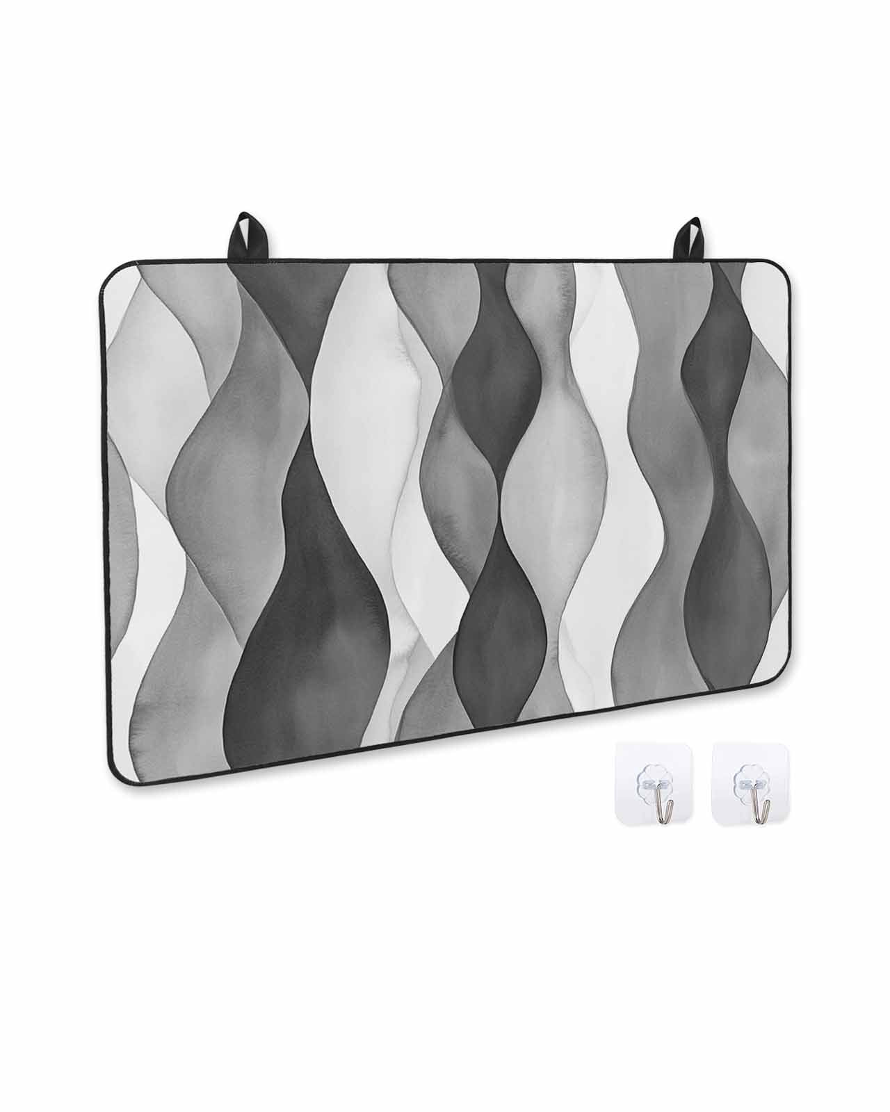 nqOlkjepod Large Induction Cooktop Protector Mat 36"x21", Gray Stripes Stove Top Covers for Electric Stove, Vintage Farmhouse Greyish Ripple Pattern Stove Burner Cover Mats, Glass Top Stove Cover