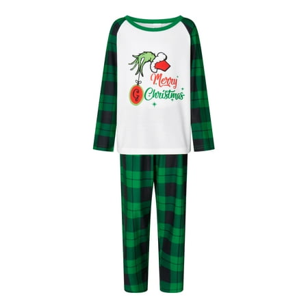 

Christmas Pajamas for Family Monster Hand Print Tops + Plaid Pants Set