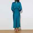 thumbnail image 4 of IDOPIP Women's Elegant Long Sleeve Satin Dress Mock Neck Elastic Waist Cocktail Party Maxi Dress, 4 of 8