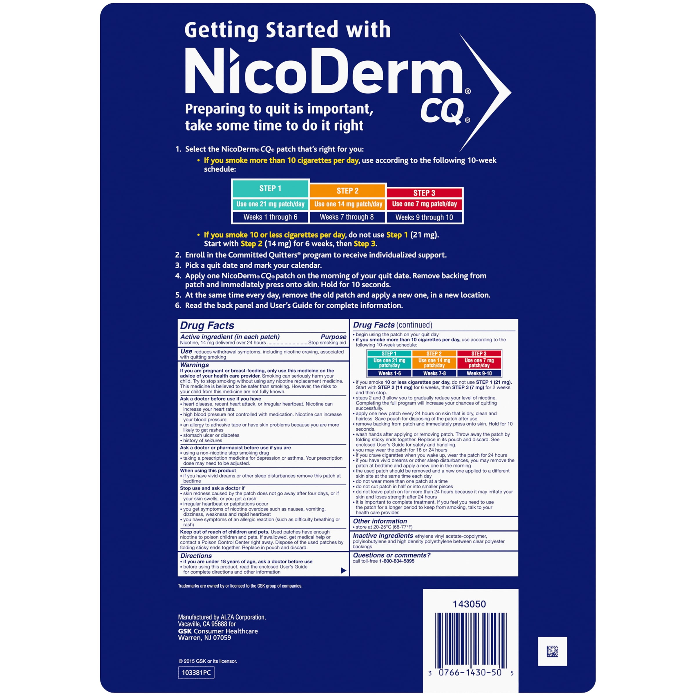 NicoDerm® CQ® Clear Step 2 Stop Smoking Aid 14mg Patches 21 ct Carded Pack