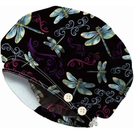 Bouffant Scrub Caps Cotton Nurse Scrub Hats with Button Sweatband Adjustable Surgical Caps for Unisex Cooking