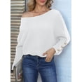 thumbnail image 4 of Women'S Off Shoulder Long Sleeve Solid Color Knitted Sweater Casual Loose Fall Trendy Pullover Tops White XL, 4 of 8