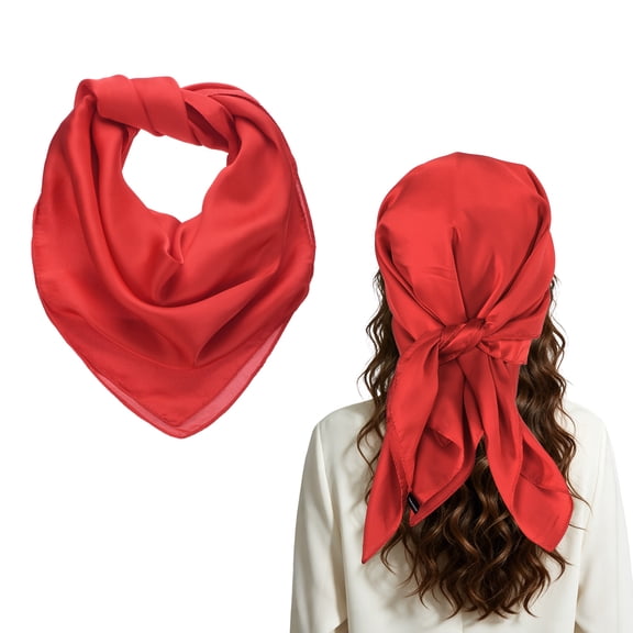 Uxcell Satin Head Scarf for Women, 70x70cm Scarves Bandanas, Red, Shiny Plain Solid Colours Square Fashion Head Scarf Polyester Hair Bandana for Headwrap Hair Tie And Handbag Accessory