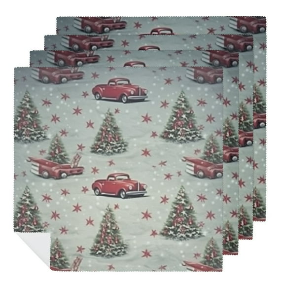 PHYHOO Christmas Red Trucks Holly Floral Cloth Napkins, Soft; Comfortable Polyester Dinner Napkins for Family, House, Restaurant, Weddings, Parties