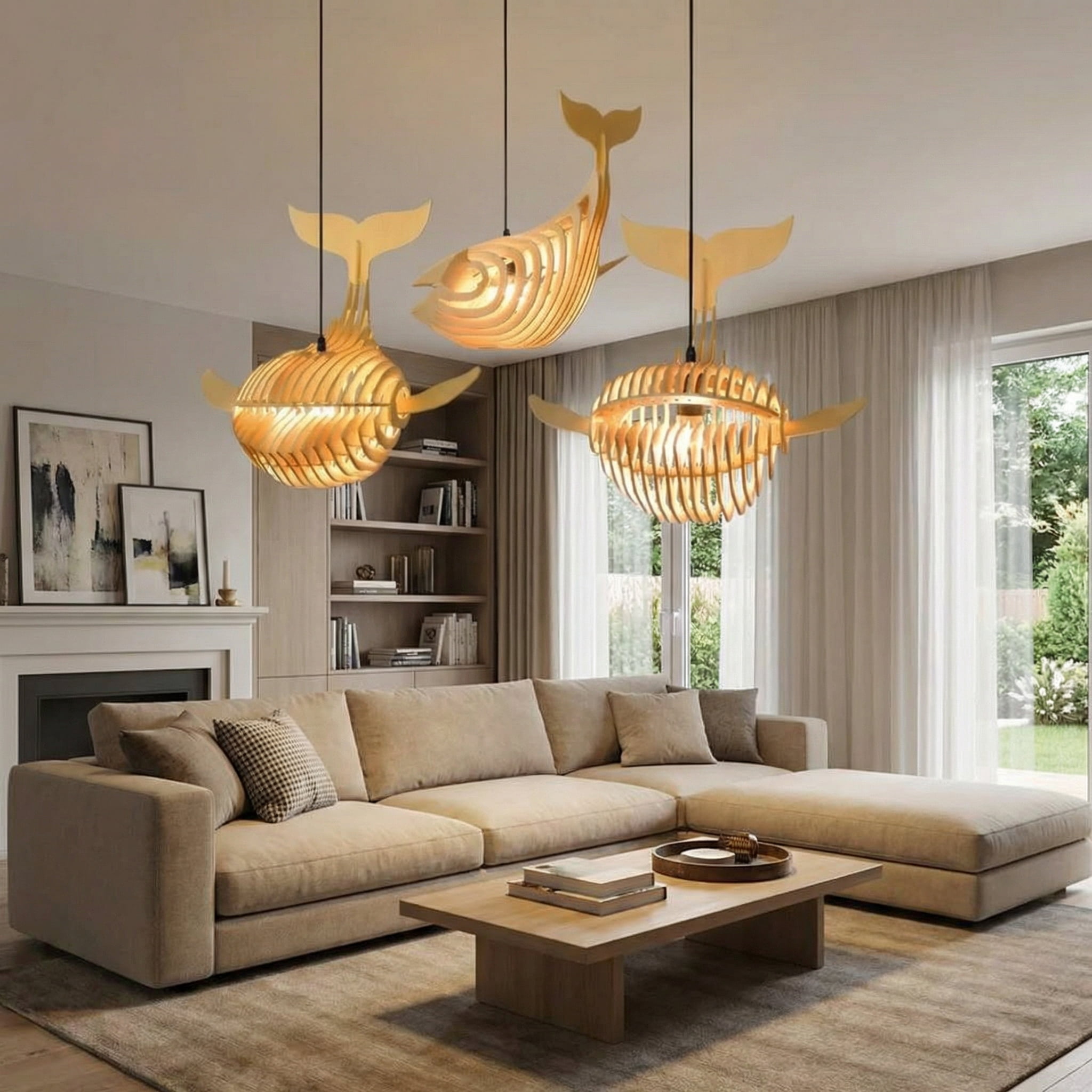 LittleGlovo Laser Cut File Whale lamp wood pendant light fixture DIY shark lampshade hanging shadow lamp