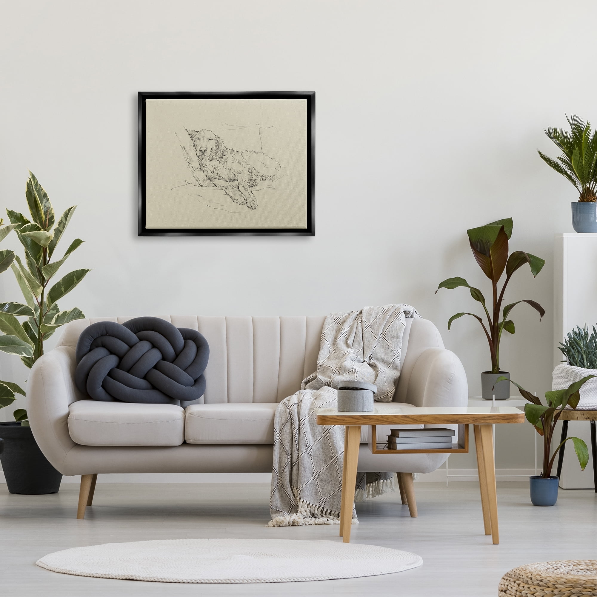 Stupell Industries Peaceful Resting Labrador Dog Pencil Sketch Drawing Drawing Print Jet Black Floating Framed Canvas Print Wall Art, Design by Ethan Harper