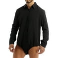 thumbnail image 3 of Miaeowve Mens One-piece Long Sleeve Button Down Collared Formal Shirt Romper Basic Tee Blouse Bodysuit Top Black XL, 3 of 7