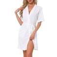 thumbnail image 1 of Bata de baño INSPIRE CHIC para mujer, de waffle, de mangas cortas, con cintas de envoltura, ropa de casa suave con bolsillo, color blanco, 1 of 6