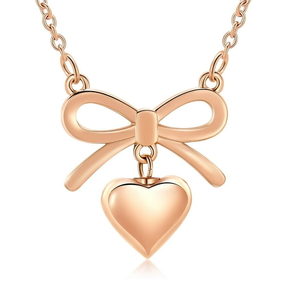 Dainty Urn Necklace for Ashes - Bow & Heart Cremation Jewelry Tiny Heart Urn Necklaces for Ashes for Women Men Stainless Steel Small Urn Locket