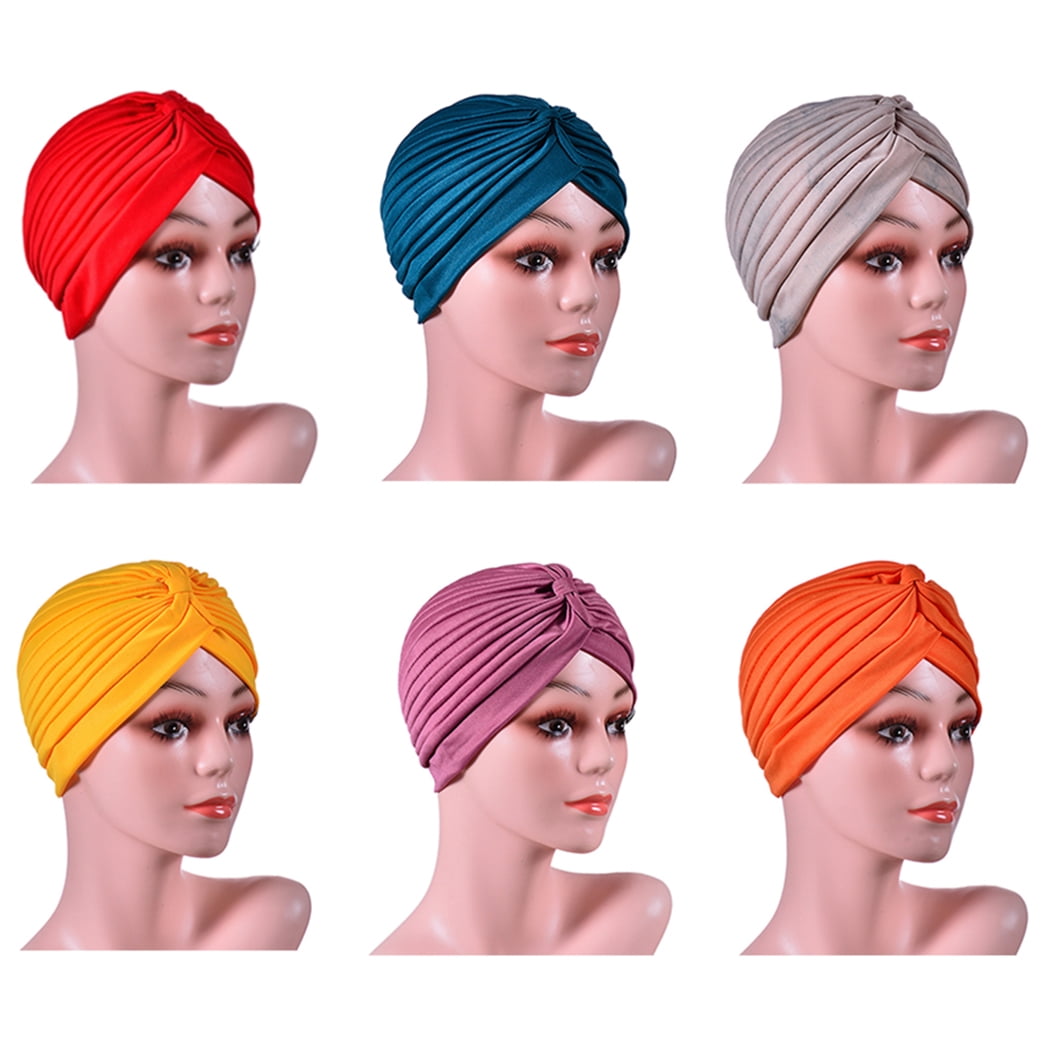US SELLER Unisex Solid Pleated Turban Stretchable Hair Hat Head Wrap Cap 