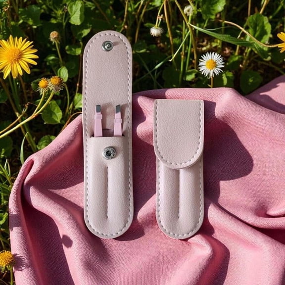 Pink Stainless Steel Tweezers Set 2 Piece Eyebrow Hair Removal Tool Straight Slanted Tips Precision Grooming