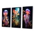 thumbnail image 3 of Designart "Pastoral Beauty with Luminescent Jellyfish IV" Animals Framed Wall Art Set Of 3 - Peach Jellyfish Frame Canvas Set For Living Room Decor, 3 of 7