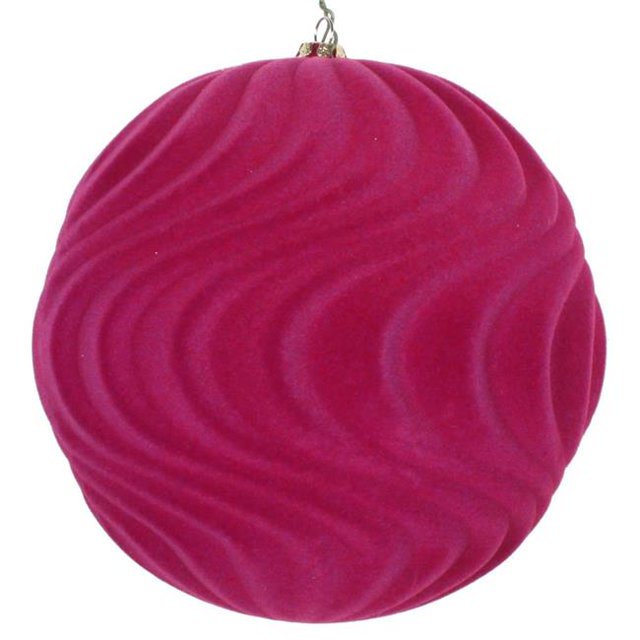 Vickerman MT196170D 6 in. Fuchsia Flocked Wave Ornament - 2 per Bag