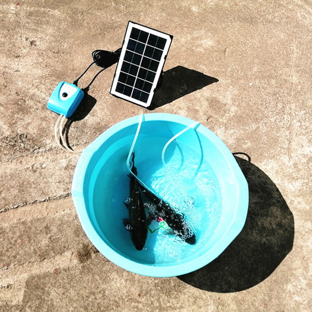 LAZIOEGR 6V 3.5W Solar Air Pump Fish Tank Oxygenator with Dual Aquarium Pipe & Air Bubble Stone Outdoor Pond Aerator Rechargeable for Fishing Water Circulation Black