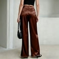thumbnail image 5 of Dwellite Wide Leg Pants for Women Satin Waistband Pants Casual Long Flowy Loose Trousers 2026 Coffee M, 5 of 7