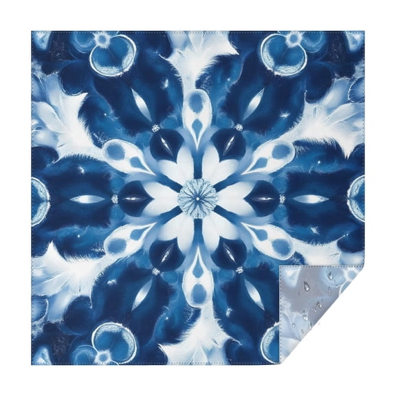 Indigo Tie Dye Floral Mandala Square Tablecloth,Waterproof Square Table Cover,Wipeable Spillproof Washable Table Cover for Home Kitchen Party Decor 42"X42"(107x107cm)