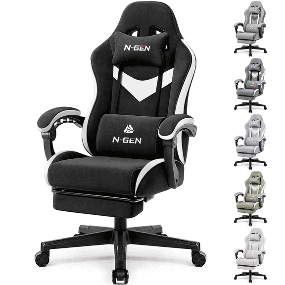 CELTOSS CT-TTN Adult Gaming Fabric Gaming Chair with Footrest and Lumbar Pillow, Black