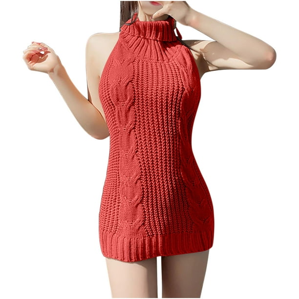 qucoqpe Women's Sexy Turtle-Neck Crochet Backless Sweater One-Piece Japanese  Anime Cosplay Cable Knit Pullover Sweater Jumper Tank Top Vest - Walmart.com