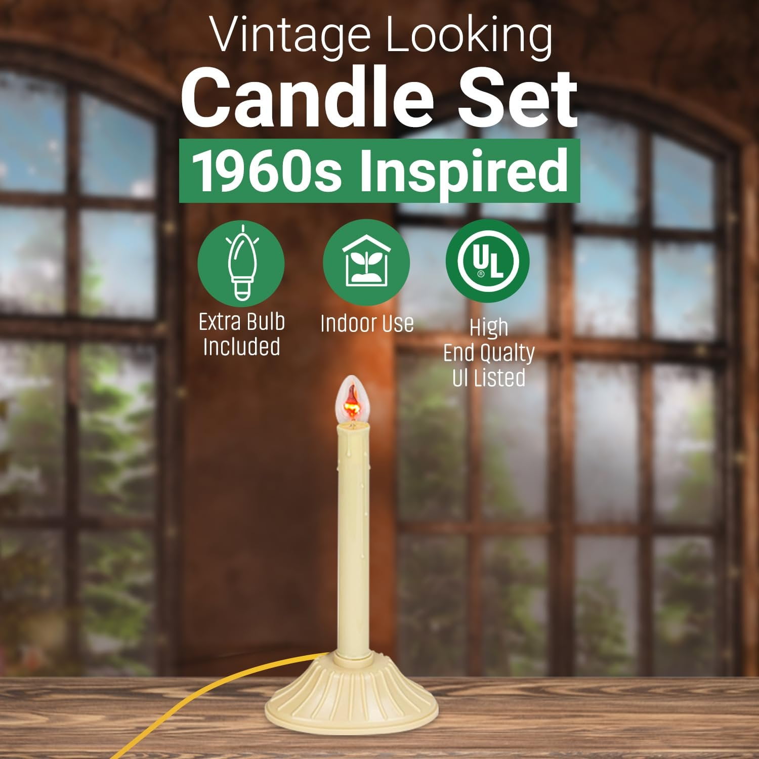 Tupkee Christmas Candolier Window Candle  with Flickering Bulb  Single Indoor -Flameless Electric Window Candle Candelabra - 2 Pack